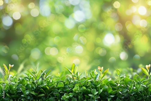 Green leaves with bokeh background, nature and environment concep
