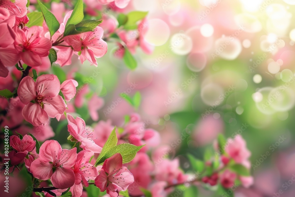 Spring blossom background with bokeh defocused lights and flowers