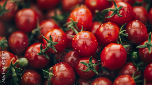 Close-up of a large number of cherry tomatoes in a heap. Fresh vegetables. Food concept.