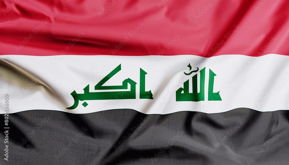 Naklejka premium flag of Iraq with folds with visible satin texture