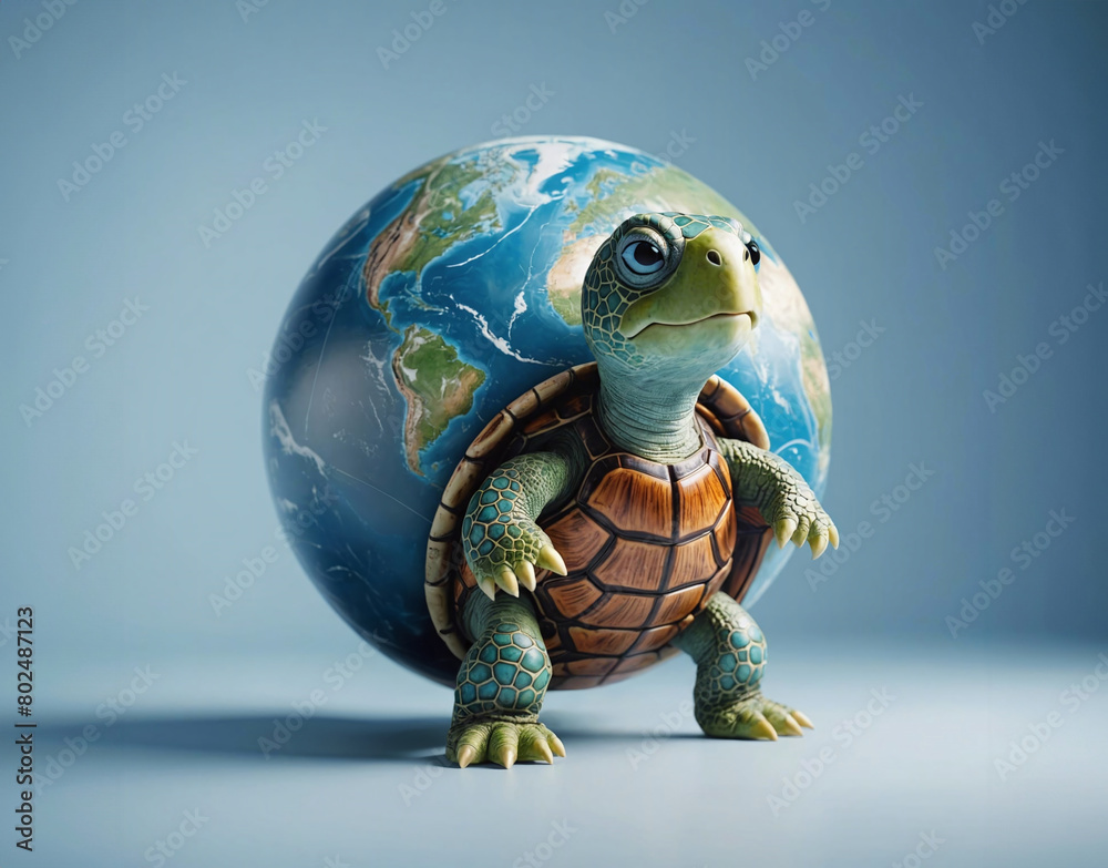 Tortue qui porte sur son dos la planète terre, protection de notre ...