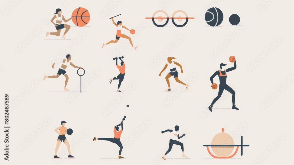 A series of sports figures are shown in various poses