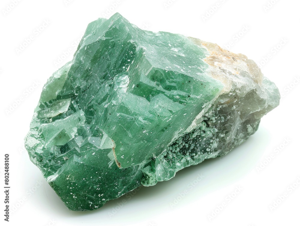 Green Aventurine Mineral Specimen Isolated on White Background - Rock Crystal for Geology