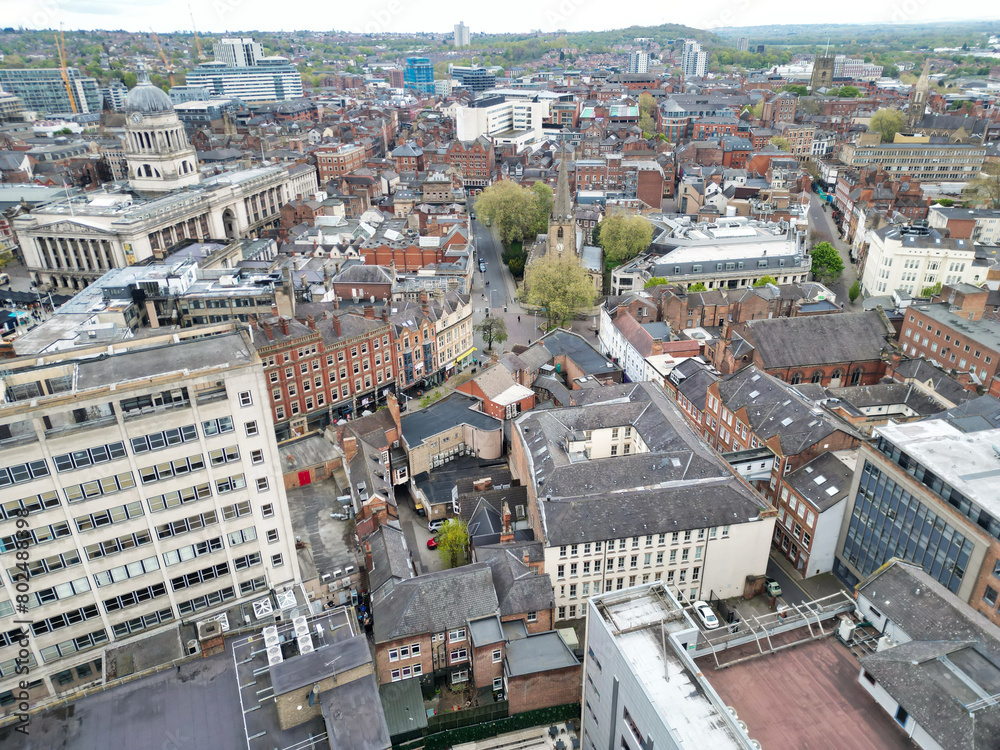 Aerial View of Central Nottingham City of England UK. April 26th, 2024