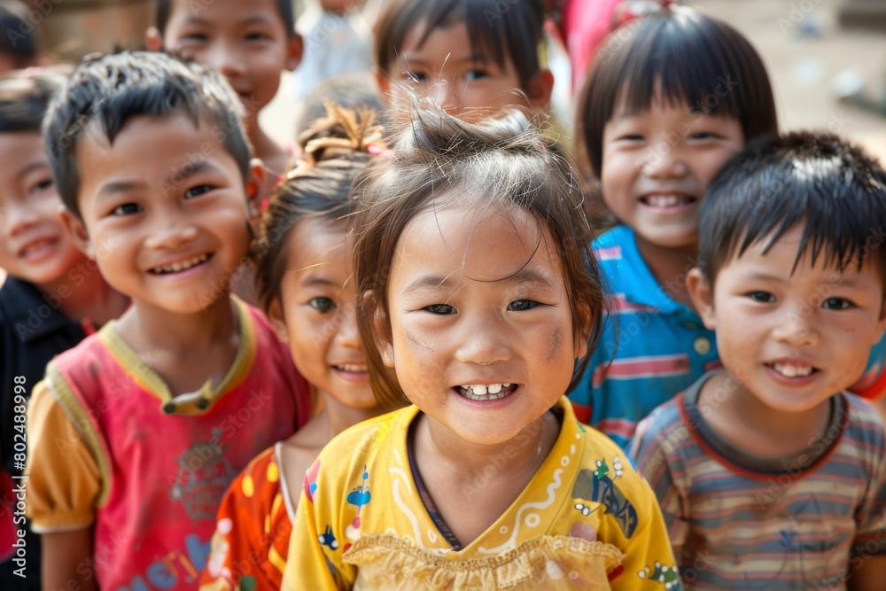 Unidentified Thai children in the countryside in Kanchanaburi, Thailand.