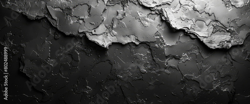  Black and white image of dark slate rock texture with cracks, background for design or print on fabric. Created with Ai 