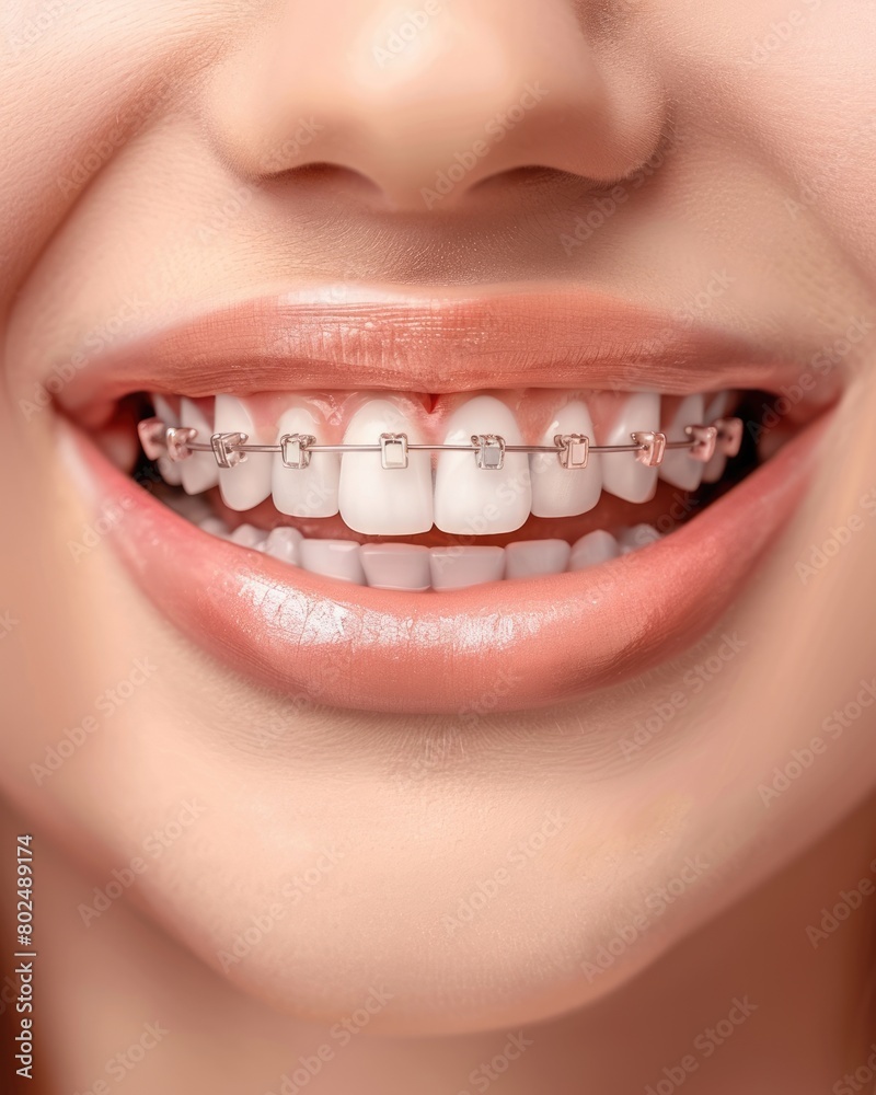 Obraz premium Before and After: Teeth Alignment with Orthodontic Braces. Achieving a Confident Smile through