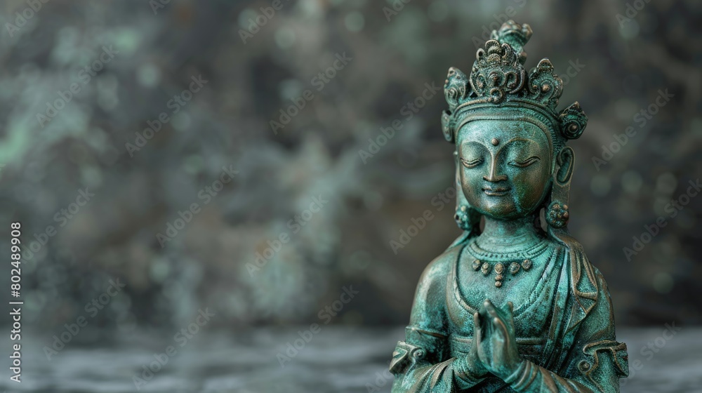 Bronze Green Tara Figurine with Copyspace: Inspiring Art of a Compassionate Bodhisattva Bronze Green Tara Figurine with Copyspace: Inspiring Art of a Compassionate Bodhisattva