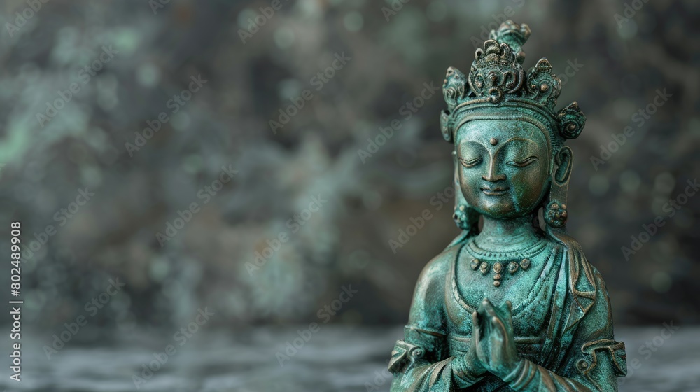 Bronze Green Tara Figurine with Copyspace: Inspiring Art of a Compassionate Bodhisattva 