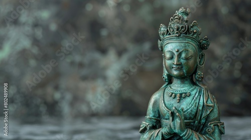 Bronze Green Tara Figurine with Copyspace: Inspiring Art of a Compassionate Bodhisattva  © Popelniushka