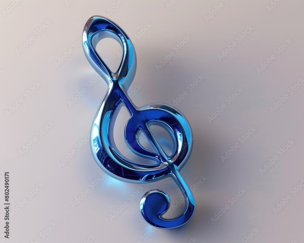 Obraz premium 3D Blue Treble Clef in Musical Tab. A stunning blue 3D treble clef is featured on a musical tab