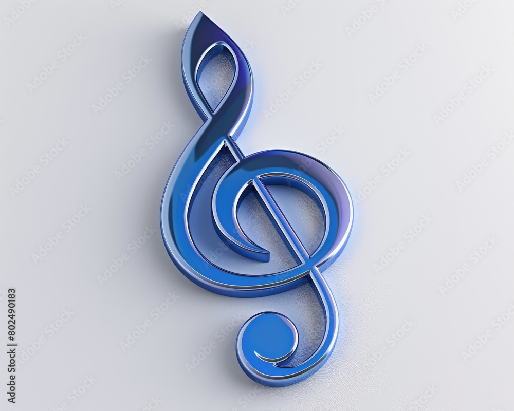 Obraz premium 3D Blue Treble Clef Note: Music Tab with Vibrant Blue Gradient in Three Dimensional Effect
