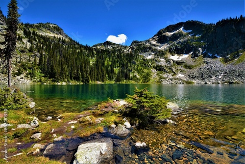 Picturesque scenery of Miller Lake in the Mount Revelstoke National Park (British Columbia, Canada)