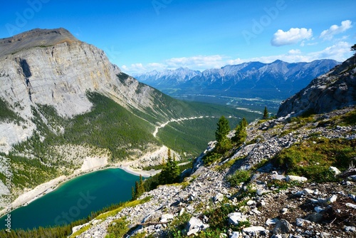 Panoramic view from the Ha Ling Peak at the northwestern end of Ehagay Nakoda, a mountain located immediately south of the town of Canmore (Alberta's Canadian Rockies, Canada)