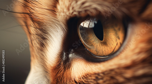 Macro close-up of a cat's eye, showcasing intense golden hues and detailed fur textures around the eye. Copy space available.