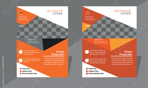 Modern Creative Corporate Flyer Design Template. Orange And Brown Colour Flyer Card With Shadow. Vector Illustration