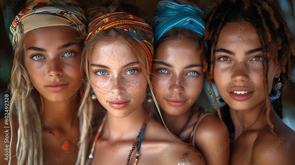 A group of diverse girl festival party goers A group of diverse girl festival party goers