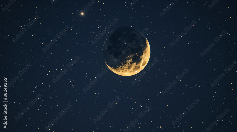 Fototapeta premium Crescent moon with visible against a star-filled night sky