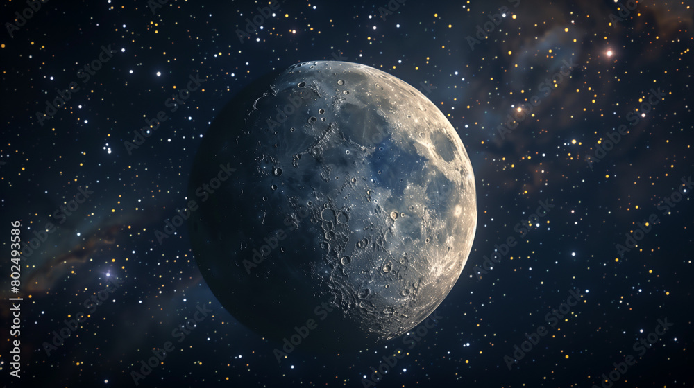 Moon detailed close-up against a star-filled sky