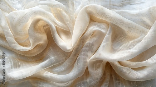 Elegant cream-colored fabric with delicate texture arranged in soft waves, perfect for background or textile concepts. 