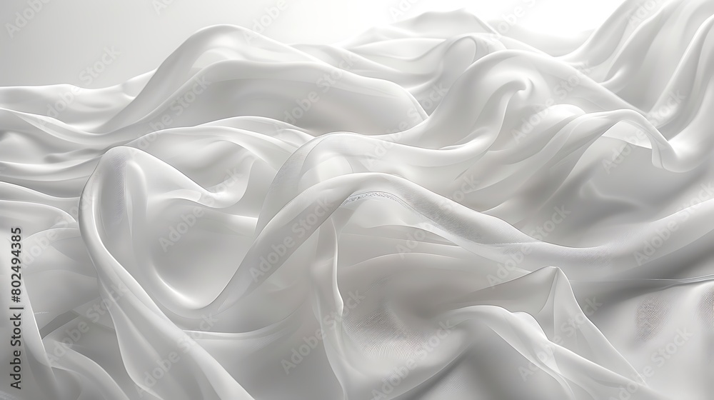 Elegant white satin fabric with soft wavy textures creating a luxurious and smooth background for design concepts. 