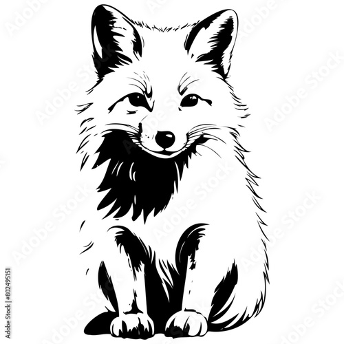 Arctic Fox portrait hand drawn animal illustration, transparent background