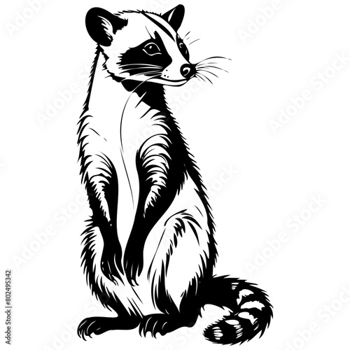 Drawing of Asian Palm Civet sitting drawing, realistic hand drawing line art, pencil sketch, isolated silhouette