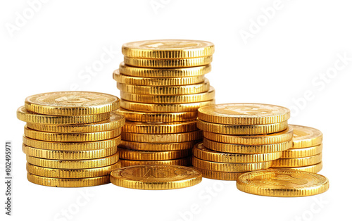 Stacks of gold coins isolated on white or transparent background