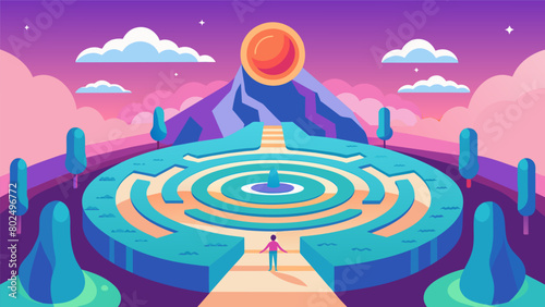 A peaceful and secluded labyrinth representing the journey towards selfdiscovery and inner peace through ketamine therapy..