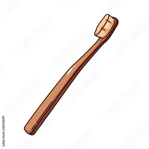 Groovy cartoon wooden toothbrush with natural bristles. Funny retro brush with bamboo handle for cleaning teeth, dental hygiene mascot, cartoon toothbrush sticker of 70s 80s style vector illustration