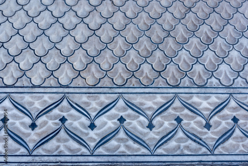 marble waterfall closeup of a terrace in shalimar garden lahore Pakistan, white marble carved in arabsque pattern, it one of the unique architectural work in the history of Muslim architecture  photo