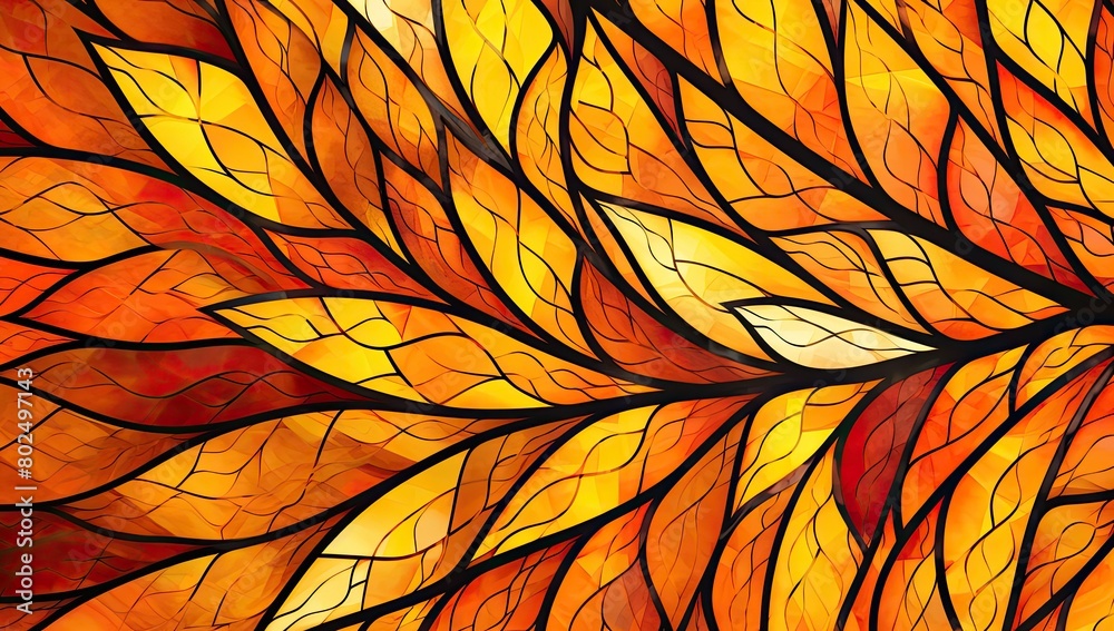 Fototapeta premium Autumn Blaze: Stunning Flower Surrounded by Leaves in Various Warm Hues, Creating a Captivating Pattern