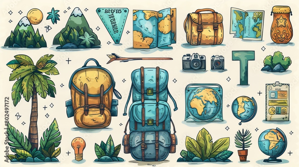 kids-travel-and-vacation-clipart-set-plane-palm-tree-suitcase-air