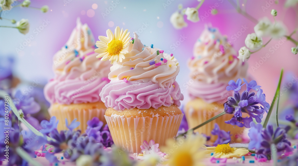 cupcakes with cream and flowers cupcakes with cream and flowers