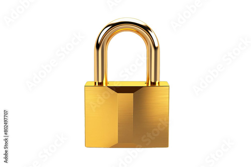 A golden lock with a keyhole, white background, transparent background