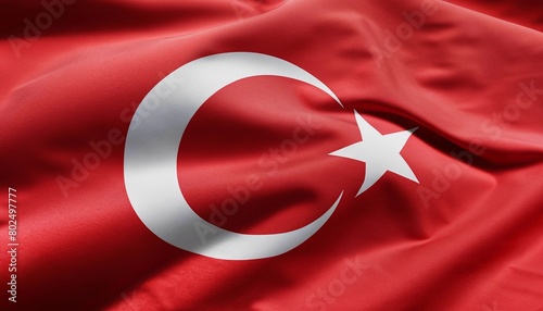turkish flag with folds with visible satin texture
