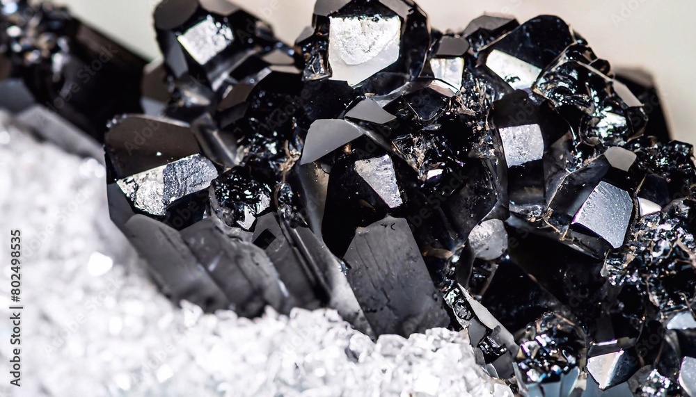 The macro photo of black crystals with glass texture The macro photo of black crystals with glass texture