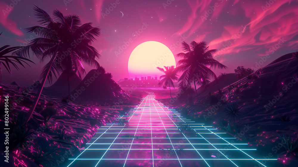 Fototapeta premium cool retrowave or synthwave style poster wallpaper background