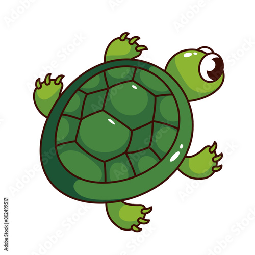 Groovy cartoon green slow turtle. Funny retro underwater tortoise swimming in sea or ocean water, marine animals protection mascot, cartoon turtle sticker of 70s 80s style vector illustration