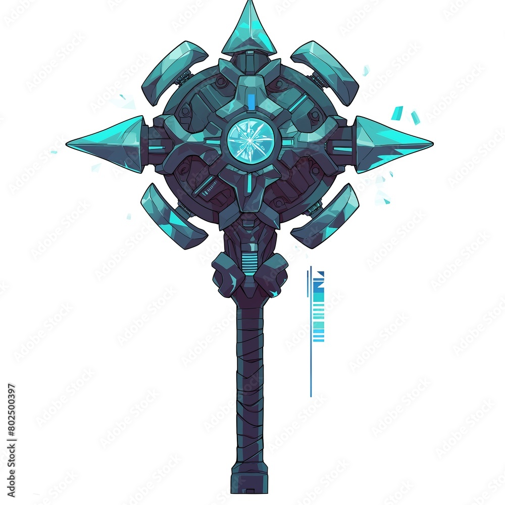 Obraz premium Stylish combat mace in cyberpunk style on a white background 2D logo