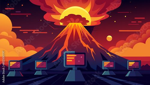 The observatorys monitors displayed a massive volcano eruption its fiery lava spewing high into the atmosphere and blotting out the sun signaling a.