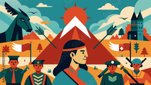 A section dedicated to the Native American perspective on the war and their role in it shedding light on an often overlooked aspect of the conflict.. Vector illustration