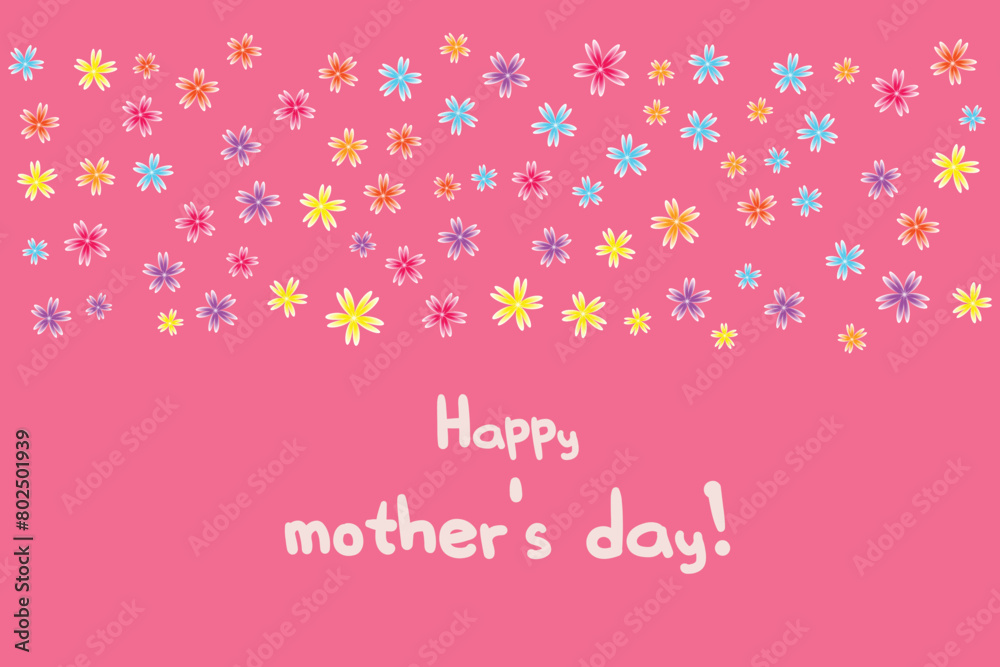 Mother's day greeting wishing card Happy Mothers day Banner colorful gradient flowers border Pink magenta background Elegance spring design Horizontal backdrop cute blooming flora frame Flat style