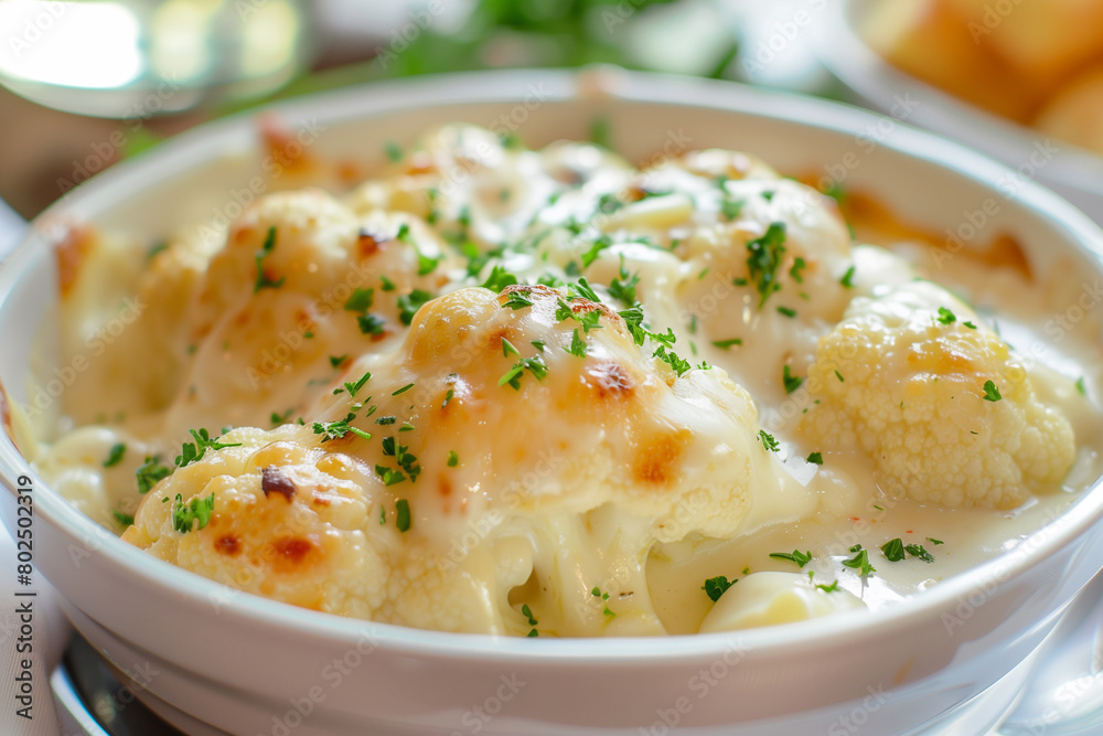 Cauliflower gratin with bechamel sauce. Cauliflower casserole. Cauliflower gratin with bechamel sauce. Cauliflower casserole.