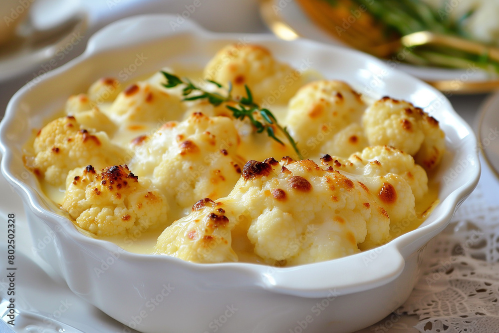 Cauliflower gratin with bechamel sauce. Cauliflower casserole. Cauliflower gratin with bechamel sauce. Cauliflower casserole.
