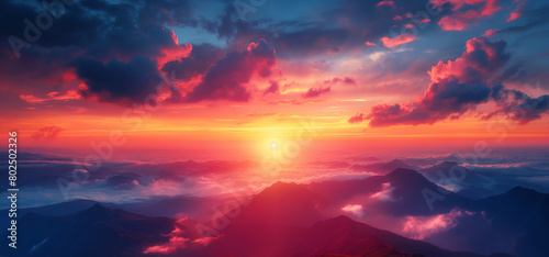 Mountain Sunset created with Generative AI Technology, ai, generative