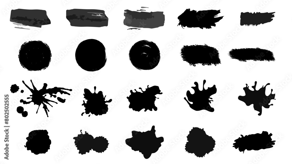 Dirty texture elements, quote box speech template. Black splashes isolated. Paint grunge for posters, flyers, cards, banners. Vector brush stroke, brush, line or texture for Instagram highlights. Dirty texture elements, quote box speech template. Black splashes isolated. Paint grunge for posters, flyers, cards, banners. Vector brush stroke, brush, line or texture for Instagram highlights.