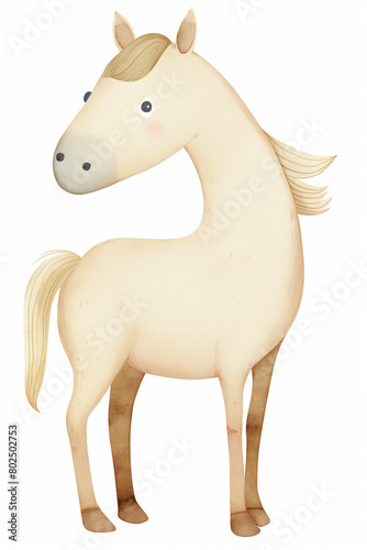 Cavalo bege no fundo branco - Ilustra    o infantil em  aquarela