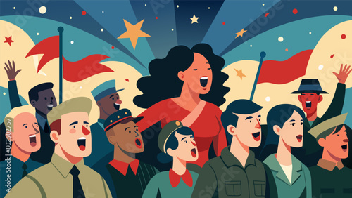 Amidst the singing and laughter there are also somber moments as the crowd pays tribute to the brave men and women who have fought for their countrys. Vector illustration