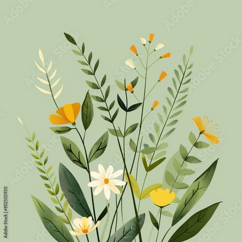 Colorful floral illustration, pastel tones, spring theme
